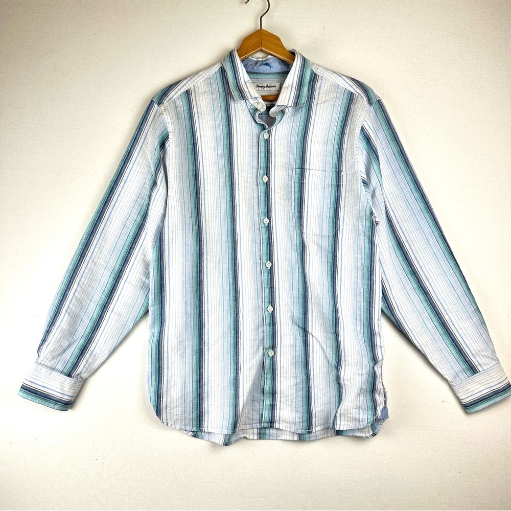 Tommy Bahama Linen Blend Stripe Long Sleeve Button Down Shirt Resort